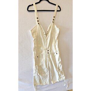 Y2K Vtg Squeeze Brand cargo style capri Cream colored overalls 100% cotton sz XS